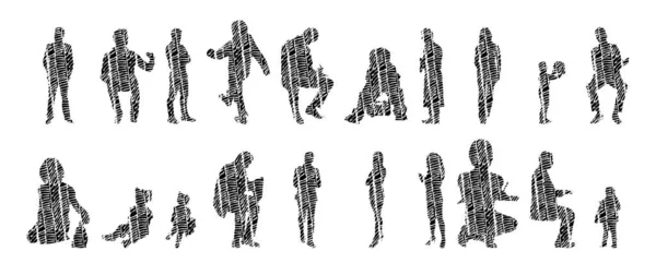 Silhouettes Vectorielles Silhouettes Esquissées Personnes Dessin Contour Silhouette Personnes Icône — Image vectorielle