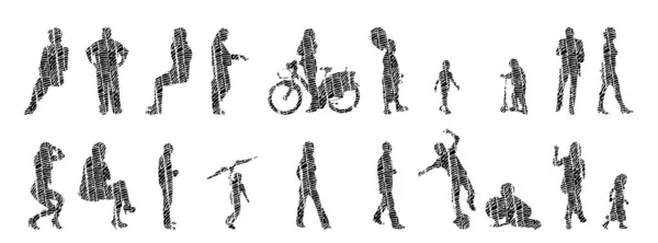 Silhouettes Vectorielles Silhouettes Esquissées Personnes Dessin Contour Silhouette Personnes Icône — Image vectorielle