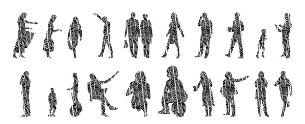 Silhouettes Vectorielles Silhouettes Esquissées Personnes Dessin Contour Silhouette Personnes Icône — Image vectorielle