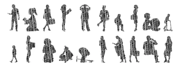 Vector Silhouettes Outline Silhouettes People Contour Drawing People Silhouette Icon — 스톡 벡터