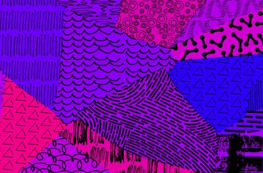 Soyut siyah konturlar, el vektör desen çizdi. Geometrik tarzı Retro soyut desen. Soyut çok renkli geometrik desen.