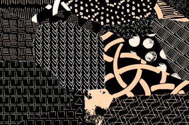 Soyut siyah konturlar, el vektör desen çizdi. Geometrik tarzı Retro soyut desen. Soyut çok renkli geometrik desen.