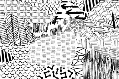 Soyut siyah konturlar, el vektör desen çizdi. Geometrik tarzı Retro soyut desen. Soyut çok renkli geometrik desen.