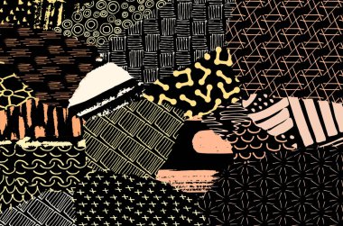 Soyut siyah konturlar, el vektör desen çizdi. Geometrik tarzı Retro soyut desen. Soyut çok renkli geometrik desen.