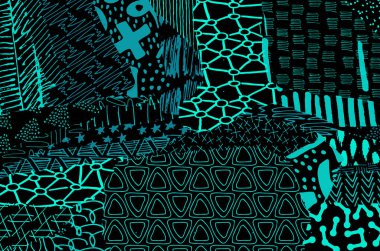 Soyut siyah konturlar, el vektör desen çizdi. Geometrik tarzı Retro soyut desen. Soyut çok renkli geometrik desen.