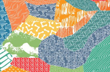 Soyut siyah konturlar, el vektör desen çizdi. Geometrik tarzı Retro soyut desen. Soyut çok renkli geometrik desen.