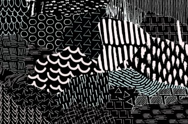 Soyut siyah konturlar, el vektör desen çizdi. Geometrik tarzı Retro soyut desen. Soyut çok renkli geometrik desen.