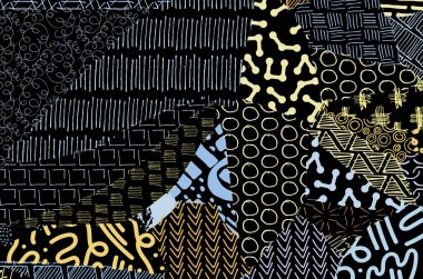 Soyut siyah konturlar, el vektör desen çizdi. Geometrik tarzı Retro soyut desen. Soyut çok renkli geometrik desen.