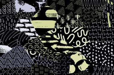 Soyut siyah konturlar, el vektör desen çizdi. Geometrik tarzı Retro soyut desen. Soyut çok renkli geometrik desen.