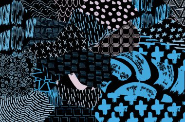 Soyut siyah konturlar, el vektör desen çizdi. Geometrik tarzı Retro soyut desen. Soyut çok renkli geometrik desen.