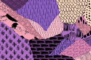 Soyut siyah konturlar, el vektör desen çizdi. Geometrik tarzı Retro soyut desen. Soyut çok renkli geometrik desen.