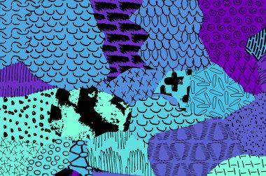 Soyut siyah konturlar, el vektör desen çizdi. Geometrik tarzı Retro soyut desen. Soyut çok renkli geometrik desen.