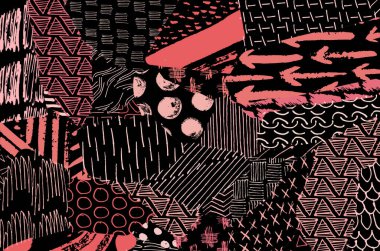 Soyut siyah konturlar, el vektör desen çizdi. Geometrik tarzı Retro soyut desen. Soyut çok renkli geometrik desen.