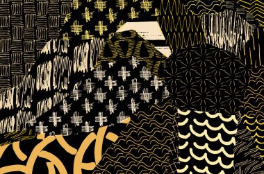 Soyut siyah konturlar, el vektör desen çizdi. Geometrik tarzı Retro soyut desen. Soyut çok renkli geometrik desen.