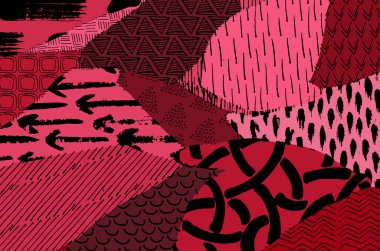 Soyut siyah konturlar, el vektör desen çizdi. Geometrik tarzı Retro soyut desen. Soyut çok renkli geometrik desen.