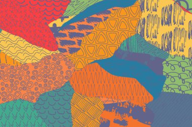 Soyut siyah konturlar, el vektör desen çizdi. Geometrik tarzı Retro soyut desen. Soyut çok renkli geometrik desen.