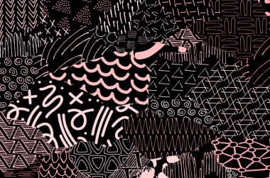 Soyut siyah konturlar, el vektör desen çizdi. Geometrik tarzı Retro soyut desen. Soyut çok renkli geometrik desen.