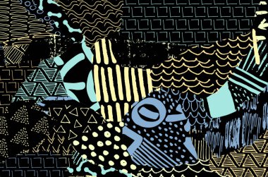 Soyut siyah konturlar, el vektör desen çizdi. Geometrik tarzı Retro soyut desen. Soyut çok renkli geometrik desen.