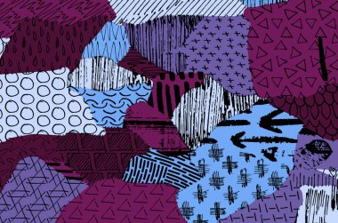 Soyut siyah konturlar, el vektör desen çizdi. Geometrik tarzı Retro soyut desen. Soyut çok renkli geometrik desen.