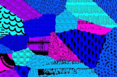 Soyut siyah konturlar, el vektör desen çizdi. Geometrik tarzı Retro soyut desen. Soyut çok renkli geometrik desen.