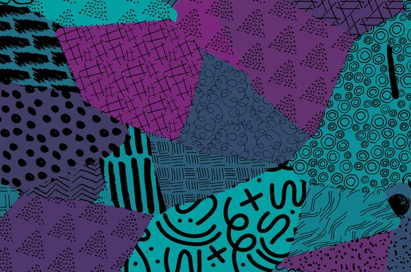 Soyut siyah konturlar, el vektör desen çizdi. Geometrik tarzı Retro soyut desen. Soyut çok renkli geometrik desen.