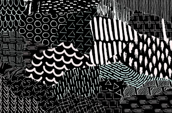 Soyut siyah konturlar, el vektör desen çizdi. Geometrik tarzı Retro soyut desen. Soyut çok renkli geometrik desen.