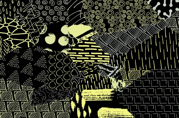 Soyut siyah konturlar, el vektör desen çizdi. Geometrik tarzı Retro soyut desen. Soyut çok renkli geometrik desen.