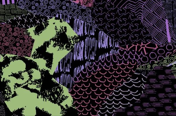 Soyut siyah konturlar, el vektör desen çizdi. Geometrik tarzı Retro soyut desen. Soyut çok renkli geometrik desen.