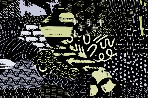 Soyut siyah konturlar, el vektör desen çizdi. Geometrik tarzı Retro soyut desen. Soyut çok renkli geometrik desen.