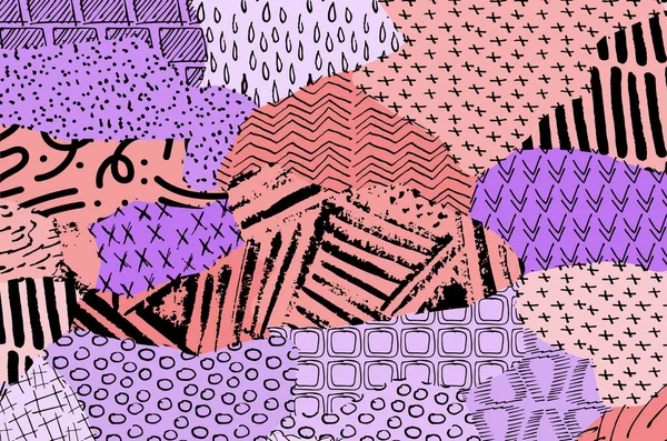 Soyut siyah konturlar, el vektör desen çizdi. Geometrik tarzı Retro soyut desen. Soyut çok renkli geometrik desen.