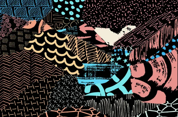 Soyut siyah konturlar, el vektör desen çizdi. Geometrik tarzı Retro soyut desen. Soyut çok renkli geometrik desen.