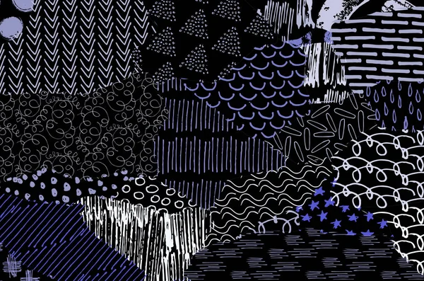 抽象的な黒のストローク 手はベクトル パターンをスケッチしました 幾何学的なスタイルでレトロな抽象的なパターン 抽象的な色とりどりの幾何学模様 — ストックベクタ