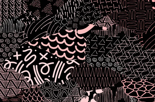 Soyut siyah konturlar, el vektör desen çizdi. Geometrik tarzı Retro soyut desen. Soyut çok renkli geometrik desen.