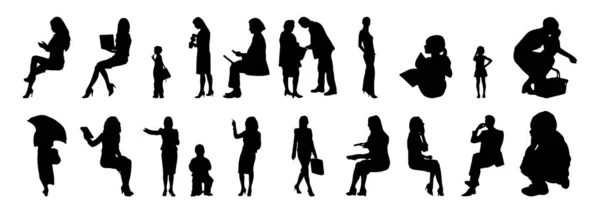 Vektor Silhouetten Umrisse Von Menschen Konturzeichnung Menschen Silhouette Icon Set — Stockvektor