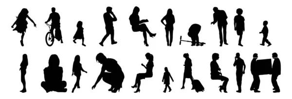 Vektor Silhouetten Umrisse Von Menschen Konturzeichnung Menschen Silhouette Icon Set — Stockvektor