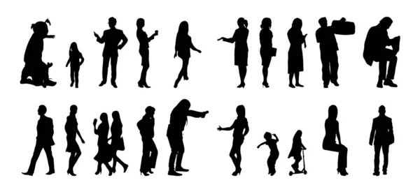 Vektor Silhouetten Umrisse Von Menschen Konturzeichnung Menschen Silhouette Icon Set — Stockvektor