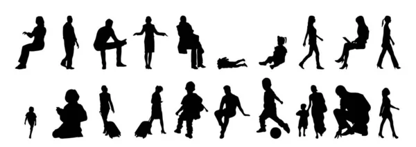 Vektor Silhouetten Umrisse Von Menschen Konturzeichnung Menschen Silhouette Icon Set — Stockvektor