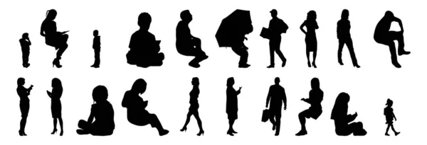 Vektor Silhouetten Umrisse Von Menschen Konturzeichnung Menschen Silhouette Icon Set — Stockvektor