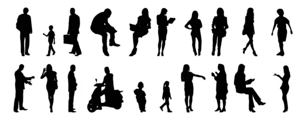 Vektor Silhouetten Umrisse Von Menschen Konturzeichnung Menschen Silhouette Icon Set — Stockvektor