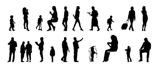 Vektor Silhouetten Umrisse Von Menschen Konturzeichnung Menschen Silhouette Icon Set — Stockvektor