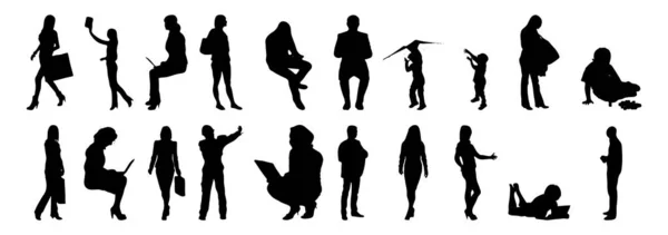 Vektor Silhouetten Umrisse Von Menschen Konturzeichnung Menschen Silhouette Icon Set — Stockvektor