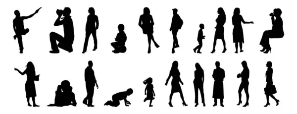 Vector Silhouettes Outline Silhouettes People Contour Drawing People Silhouette Icon — Stock Vector