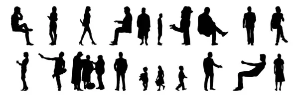 Vektor Silhouetten Umrisse Von Menschen Konturzeichnung Menschen Silhouette Icon Set — Stockvektor