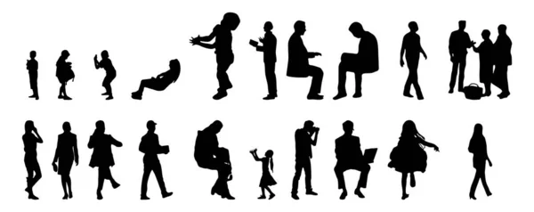 Vektor Silhouetten Umrisse Von Menschen Konturzeichnung Menschen Silhouette Icon Set — Stockvektor