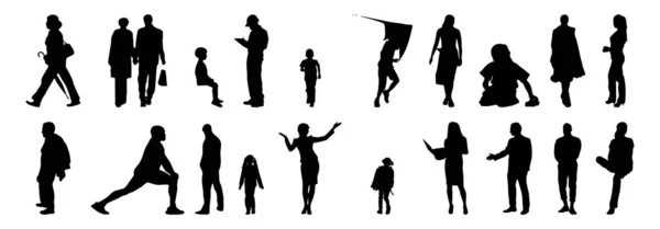 Vektor Silhouetten Umrisse Von Menschen Konturzeichnung Menschen Silhouette Icon Set — Stockvektor