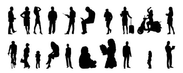 Vektor Silhouetten Umrisse Von Menschen Konturzeichnung Menschen Silhouette Icon Set — Stockvektor