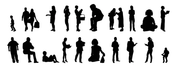 Vektor Silhouetten Umrisse Von Menschen Konturzeichnung Menschen Silhouette Icon Set — Stockvektor