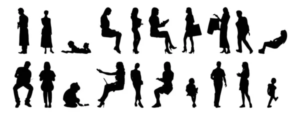 Silhouettes Vectorielles Silhouettes Esquissées Personnes Dessin Contour Silhouette Personnes Icône — Image vectorielle