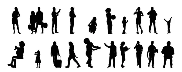 Vektor Silhouetten Umrisse Von Menschen Konturzeichnung Menschen Silhouette Icon Set — Stockvektor