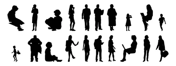 Vektor Silhouetten Umrisse Von Menschen Konturzeichnung Menschen Silhouette Icon Set — Stockvektor